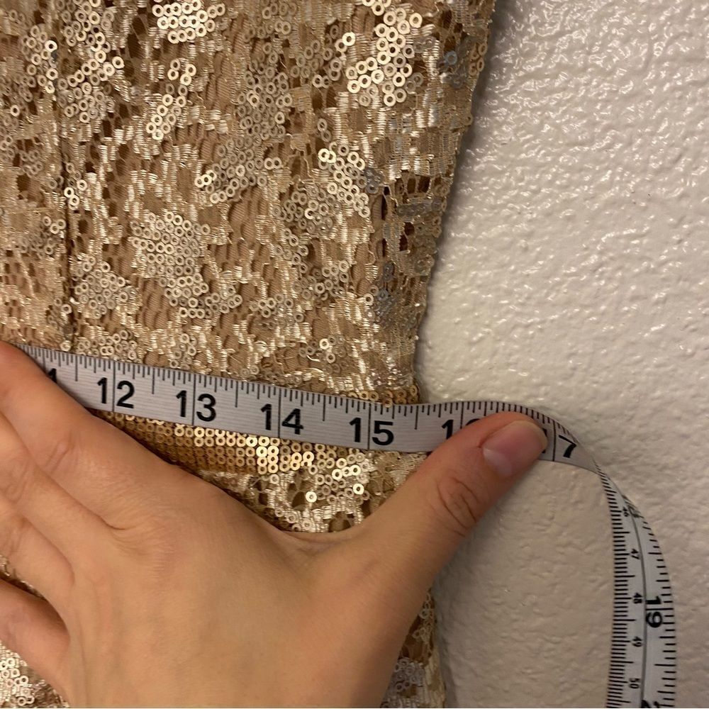 C. Luce Gold champagne all over Sequins formal Dress v neck cap sleeve NYE L - Picture 14 of 15